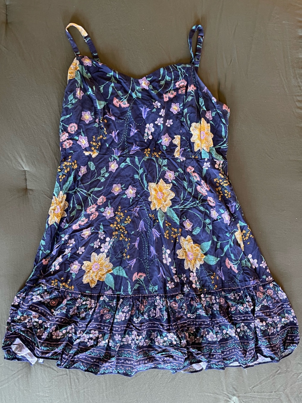 Old Navy Navy Floral Smocked Sundress with Yellow & Pink Accents